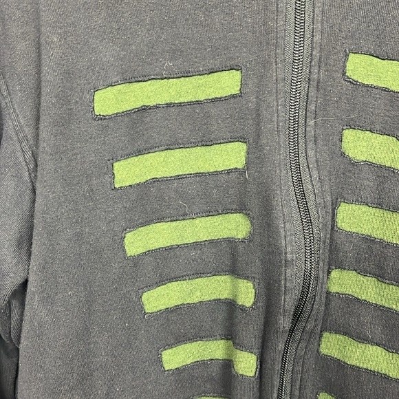 Artisan Cheppu Sweatshirt XL Black Green Cutouts Front Zip Gnome Hood Unique EUC - Picture 3 of 12